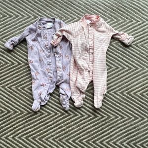 Pair of Hanna Andersson button up footed pjs 0-3 mo